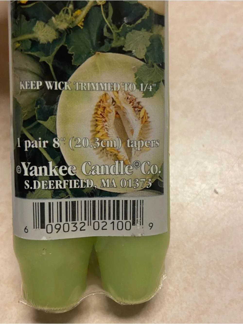Yankee Candle Honeydew Melon Taper Candles Green 8” Rare Vintage Home Decor